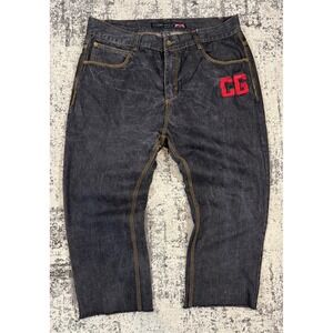 COOGI Mens 44x26 Black Embroidered Denim Jeans Cropped Y2K Hip Hop Baggy